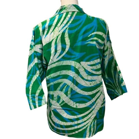 Caribelle Batik St. Kitts Women's Tropical Shirt Green Blue White‎ Palm Size Med - Picture 3 of 9